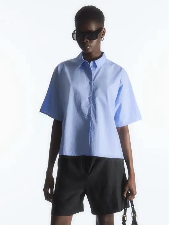 COS Tops - COS BOXY SHORT-SLEEVED POPLIN SHIRT LIGhT BLUE SIZE 6 100% COTTON MINIMALIST